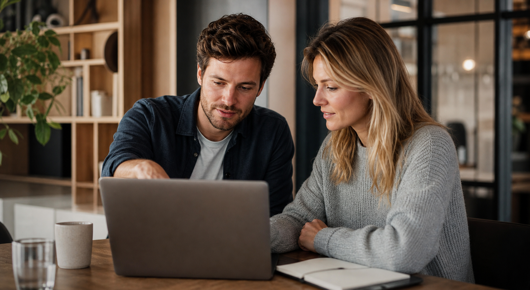Twee collega's bekijken samen de prestaties van een website